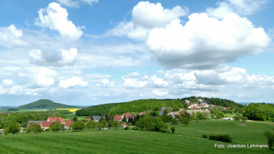 Blick über Jauernick-Buschbach, am Horizont die Landeskrone