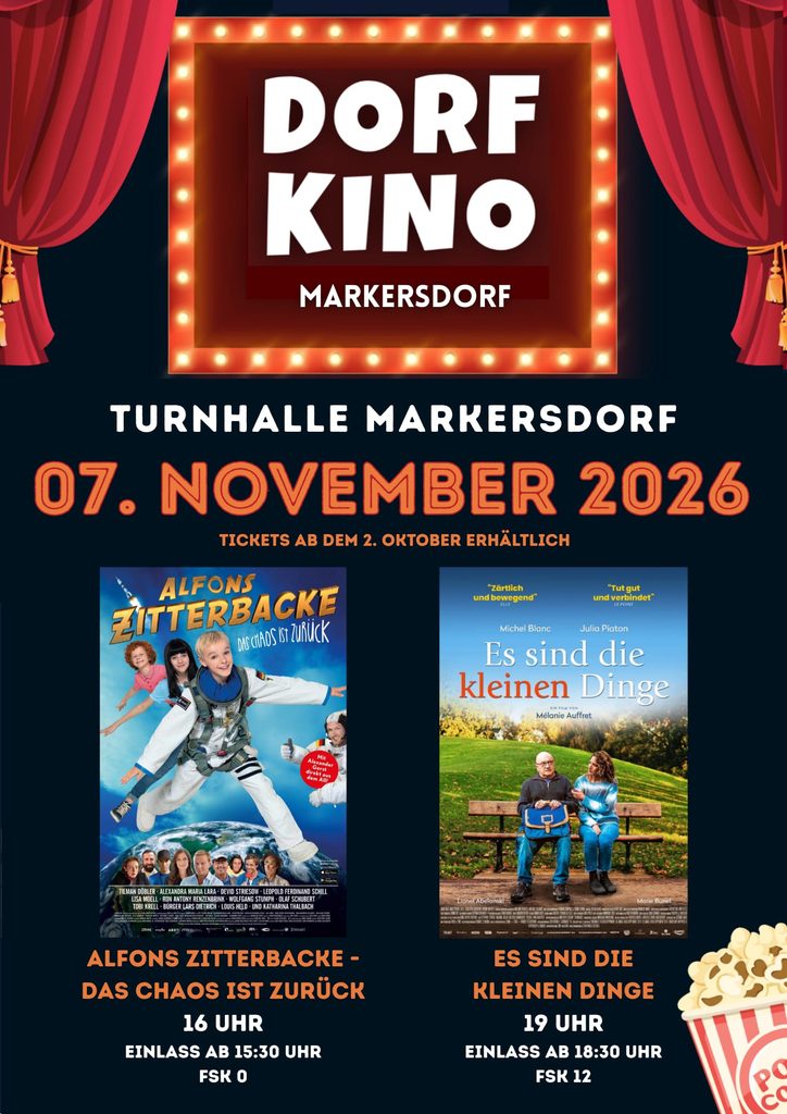 Dorfkino in der Turnhalle Markersdorf am 7. November 2026.